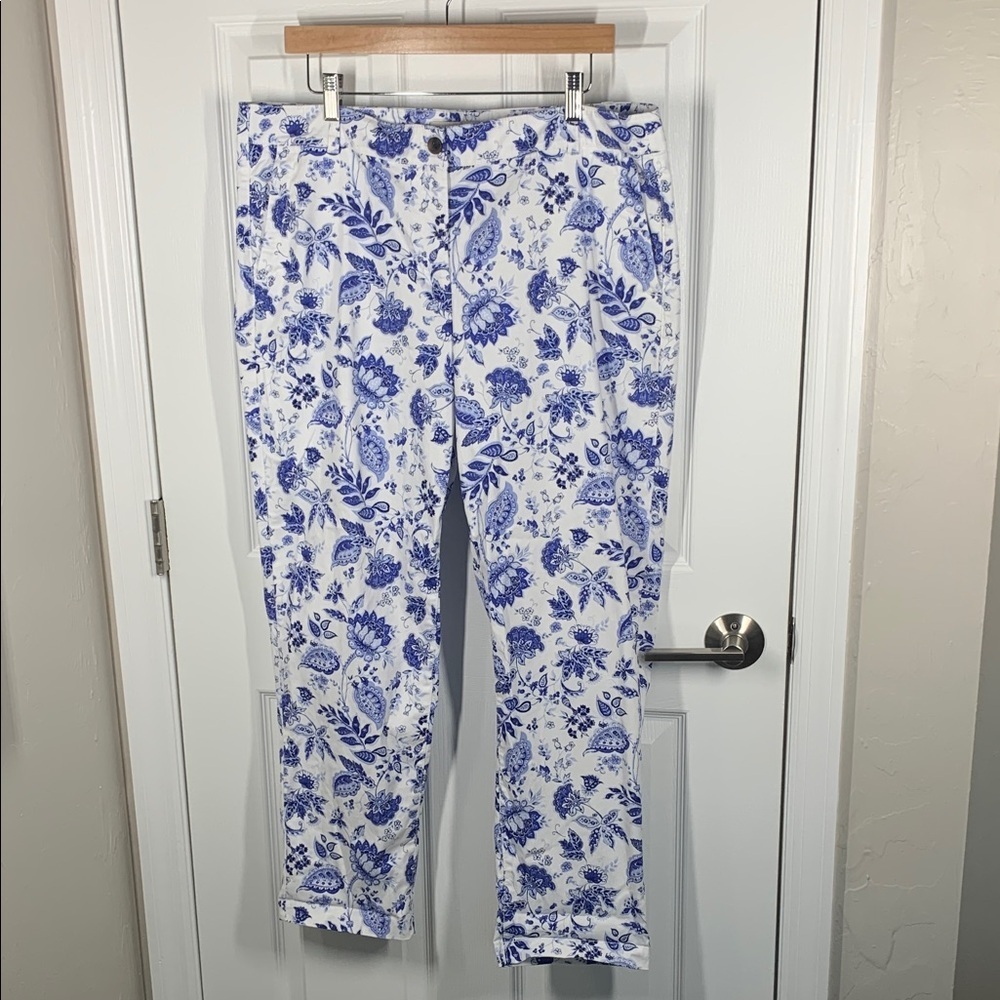 Talbots white and blue floral printed pants size 16